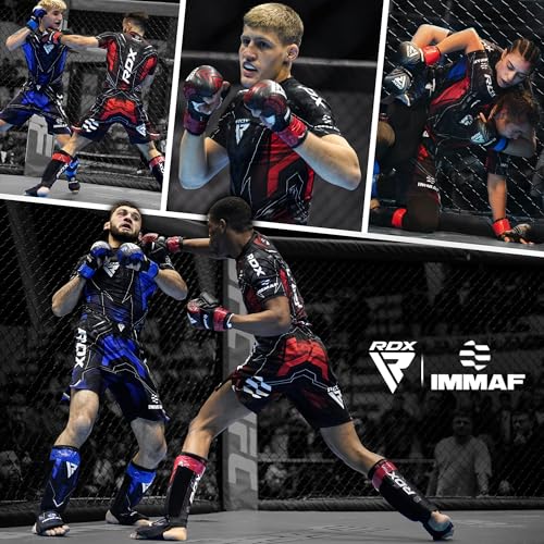 RDX IMMAF Approved Sparring Grappling Gloves, Professional Grade Hybrid Design for Competition Level and Training, Ventilated Open Palm, Adjustable Wrist Straps, Martial Arts Muay Thai, Men Women - color: Red, size: X-Small
