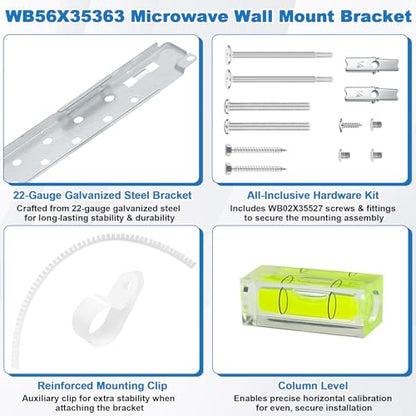 BigHead WB56X35363 Microwave Mounting Bracket Assembly Replacement for GE Microwave Oven | Includes Column Level & WB02X35527 Screws | Replaces AP6986668 PS16216996 WB56X10669