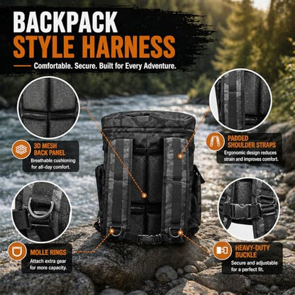 Fishing Bucket Organizer for 5 Gallon Bucket, Fishing Tackle Bag with Backpack Straps, Detachable Lid & Multi-Pockets for Storage, Full Water-Resistant (Bucket, Seat & Tools Not Included) - style: Basic (Bucket, Seat & Tools Not Included)