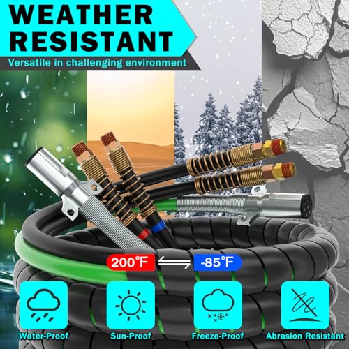 CheeMuii 18FT Semi Truck Air Line Kit with Gladhands Handles Air Line Holder and Springs Kit 7 Way Trailer Cord and 3-in-1 Air Brake Hoses for Semi Truck Trailer Tractor