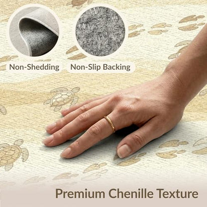 8'x10' Washable Beachy Sea Turtle Large Rug, Beige Non-Shedding Pet Friendly Carpet for King Size Bedroom, Master Suite, Under Bed, Foldable Easy Care Mat | Ref:1955149 - color: Beige/Pattern 19, size: 8' x 10' (Rectangular)