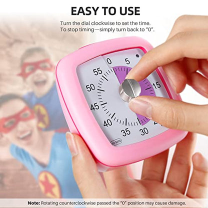 Secura 60-Minute Visual Timer, Silent Study Timer for Kids and Adults - color: Pink
