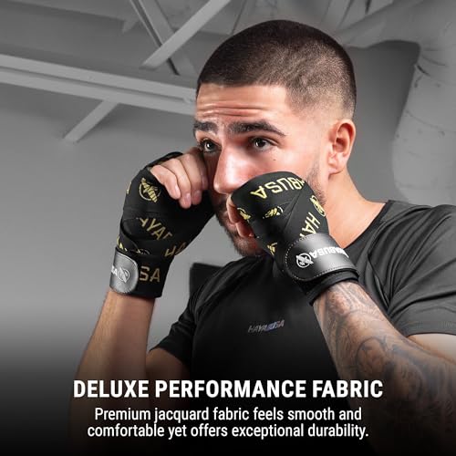Hayabusa Deluxe Boxing Hand Wraps - 180in - color: Black/Gold, size: 180"