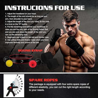 KTEBO® Boxing Reflex Ball Headband Set - Includes 4 Different Balls and 2 Adjustable Headbands for Beginner Proficiency Improvement, Great Boxing Equipment - style: Boxing Ball & Wraps Set