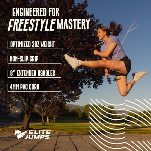 Elite Jumps Fit Rope or Fitness - Premium 4mm Pvc Speed Jump Rope - Indoor and Outdoor Exercise - Adjustable Cables, Aerobic Exercise, Gym & Home Fitness Workouts & More - Orange