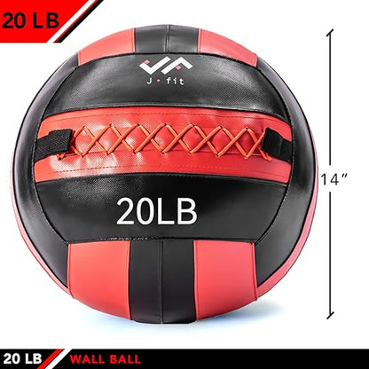 JFit Wall Ball – Premium Soft Weighted Exercise Ball for Strength, Conditioning, Gym & Home Workouts, 4-30 LB - color: Red/Black, style: 20-Pound