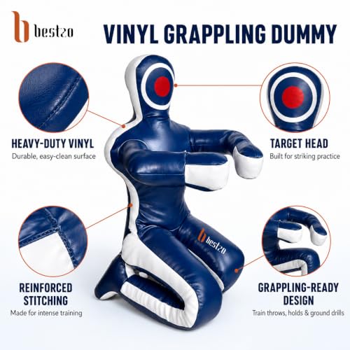 Bestzo MMA Martial Arts Brazilian Grappling Dummy Jiu Jitsu Punching Bag Sitting Position-Unfilled Hands on Front - color: Synthetic Leather Blue, size: 59 inches (5 ft)