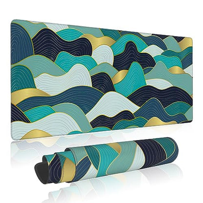 Large Mouse Pad Gold Line Wave Extended Gaming Mouse Pad Desk Mat Stitched Edges Mousepad Non-Slip Rubber Base Keyboard Pad for Laptop Computer PC 35.4 x 15.7 inches - color: Gold Line Wave