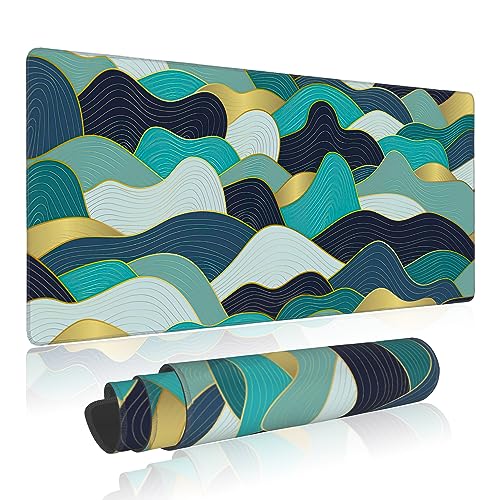 Large Mouse Pad Gold Line Wave Extended Gaming Mouse Pad Desk Mat Stitched Edges Mousepad Non-Slip Rubber Base Keyboard Pad for Laptop Computer PC 35.4 x 15.7 inches - color: Gold Line Wave