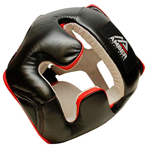 Professional Leather Boxing Headgear for Training, Sparring, Kickboxing, MMA, Muay Thai – Thick Padding with Cheek Protection, Adjustable Fit