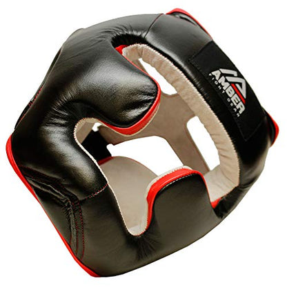 Professional Leather Boxing Headgear for Training, Sparring, Kickboxing, MMA, Muay Thai – Thick Padding with Cheek Protection, Adjustable Fit