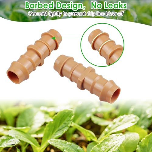 Drip Irrigation Barbed Coupling Fittings: 25 Pieces 1/2 Inch Drip Line Coupler Connectors for 1/2" Drip Irrigation Tubing Irrigation System Replacement Parts for Sprinkler Systems