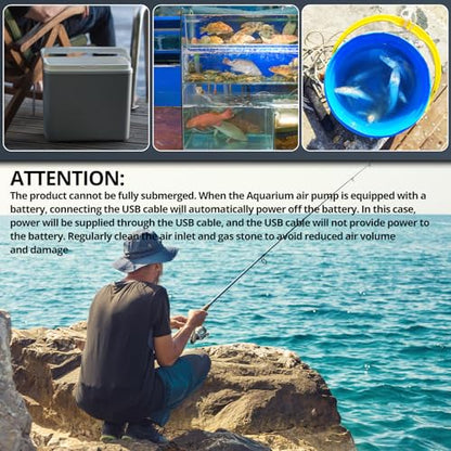 Small Aerator for Fish 6 Gallons/19GPH-35GPH,Aerator for Bait Bucket,Adjustable USB Air Pump,Quiet Voice,with Car Cigarette Lighter, Suitable for Tropical Fish Enthusiasts and Fishing Enthusiasts