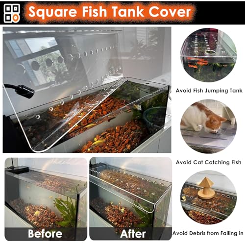 Cat-Proof Aquarium Lid, Custom Acrylic Fish Tank Cover with Ventilation Hole, Adjustable Design, Jump-Resistant Hood to Safeguard Fish from Cats - size: L14xW10in/35.6x25.4cm
