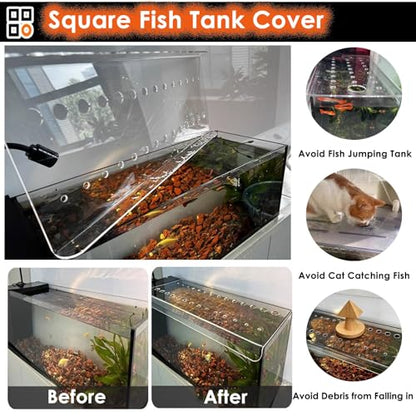 Katzowen Square Aquarium Anti-Jumping Lid with Hole, Acrylic Fish Tank Cover, for Profecting Fish, Reptiles, Turtles from Jumping Out Protect Cat, Custom Size(L30xW25cm/11.8x9.8in) - size: L30xW25cm/11.8x9.8in