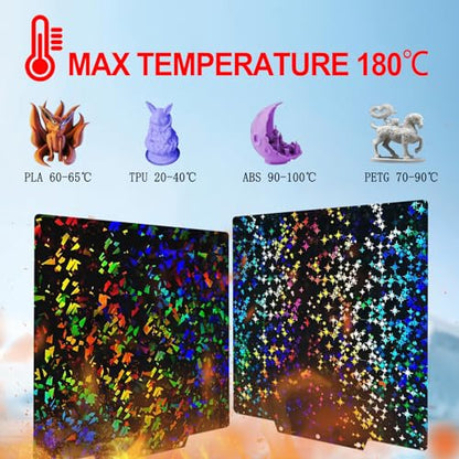 PEF+PEY Build Plate for Adventurer AD5X/5M/5M Pro, Rainbow Confetti +Galaxy Spring Steel Flexible Platform for Neptune 3 Pro/4, Kobra, Ender 3/3 Pro/3S1/3 v2, CR 20/CR 20 Pro, Ender 5/5 Pro - size: 235x235mm