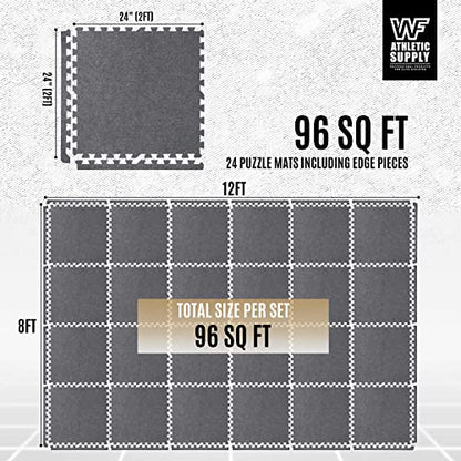 WF Athletic Supply Carpet Top EVA Foam Floor Tiles, Carpet Texture Surface Puzzle Interlocking Mats for Home Gym, Kids Room & Living Room; 24-inch x 24-inch x 12-mm per Tile