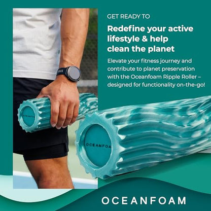 Oceanfoam Ripple Travel Foam Roller (11" x 3.35") Firm Mini Foam Roller for Physical Therapy, Deep Tissue Massage, Back Pain - High Density, Wave Textured - Yoga, Exercise (Jade & Seafoam Marbled) - color: Jade & Seafoam Marbled