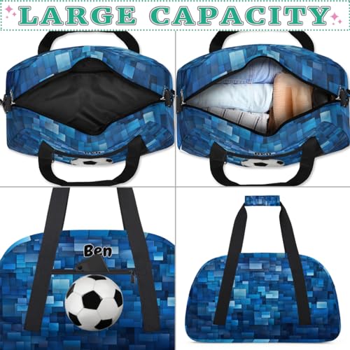 Personalized Sports Bag for Boys, Soccer Blue Geometric Pattern - color: Color 19