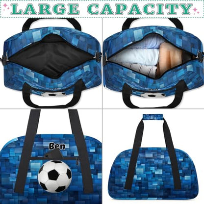 Personalized Sports Bag for Boys, Soccer Blue Geometric Pattern - color: Color 19