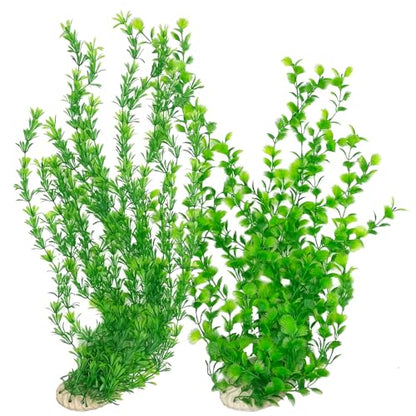 23" Tall Aquarium Plastic Plants - 2 Pack Soft Fish Tank Decor, Artificial Green Grass Cluster for Aquariums, Safe Bendable Underwater Plants（Green Style B）
