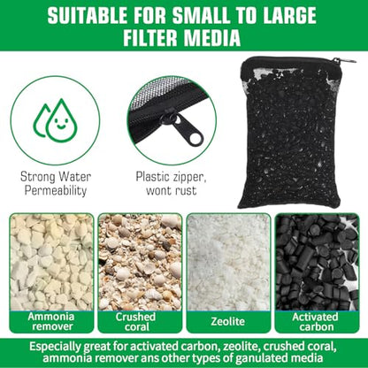 10 pcs Aquarium Media Bag with Zipper, Reusable Fine Mesh Bag for Aquarium Filter Media, 5.9" x 3.9"