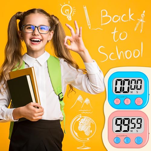 ZILLEEN Classroom Timer for Kids Teachers 2 Pack Digital Timers Blue Pink - color: Blue & Pink