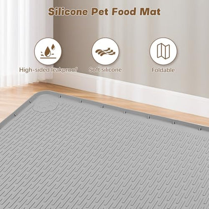Cat Food Mat, 40" x 28" Cat Litter Mat Extra Large Silicone Pet Feeding Mat with Raised Edge Pet Placemat for Food and Water Bowl Non-Slip, Easy to Clean, Floor Protection (Light Gray) - color: Light Gray Mat