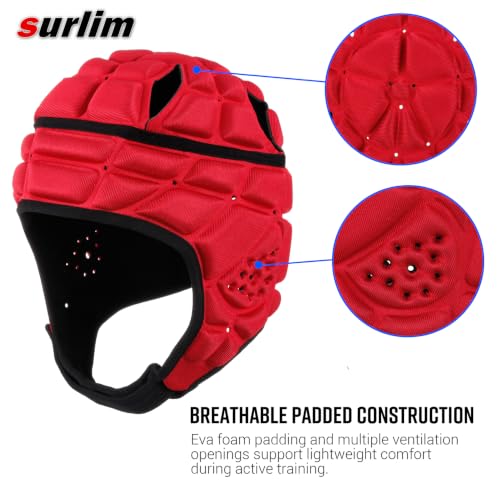 Surlim Soft Shell Flag Football Helmet for Youth, Rugby Scrum Cap Headgear - color: red, size: Medium