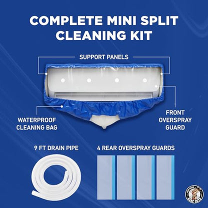Leak Saver Mini Split Cleaning Bag | 360 Waterproof Design | Fits Systems 38in - 48in Long | Mini Split Cleaning Kit Includes Overspray Guards and Drain Hose - size: Large (For Systems 38in - 48in)