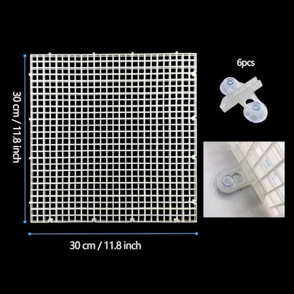 4pcs Aquarium Lid Hood Fish Tank Top Cover Terrarium Lid Plastic Grid Panel Egg Crate Grate with 6 Aquarium Glass Cover Board Clip Fish Tank Lid Anti-Jumping Net Cover (Black,11.6*11.6inch)