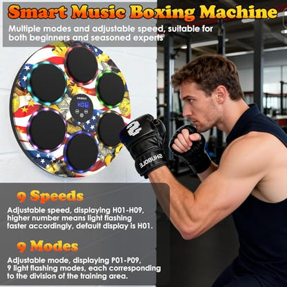 Music Boxing Machine for Kids & Adults - Wall Punching Pad with Lighting, 9-Speed Bluetooth Boxing Game with Gloves, Wall Mounted Exercise Equipment, 2026 Upgrade Boxing Equipment for Kids Age 6+ - color: US