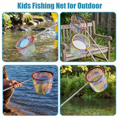 2 Packs Retractable Fishing Net Lightweight Landing Net for Youth Telescopic Fish Butterfly Catching Net for Outdoor Activities - color: Red+Yellow