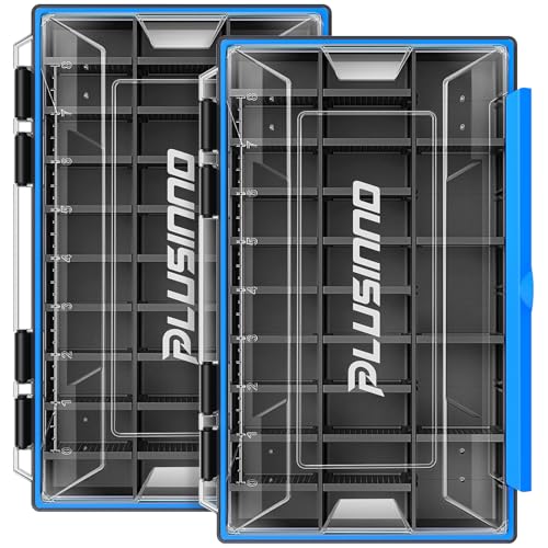 PLUSINNO Tackle Box Organizer, 1/2 Packs Waterproof Tackle Trays, Fishing Tackle Box with Removable Dividers, Fishing Box Tackle Trays and Terminal Tackle Storage