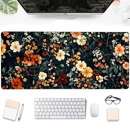Desk Mat, Colorful Flower Floral Large Extended Gaming Mouse Pad,Waterproof Non-Slip Rubber Base and Stitched Edges Desk Pad for Work Game Office Home 35.4x15.7in - color: Colour12