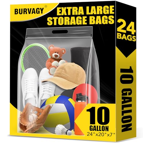 24 Pack Extra Large Plastic Storage Bags 10 Gallons 24"x20"x7" Zero BPA Double Zipper Seal 4 Mils Thick Double Layer Carry Handle Resealable Moving Seasonal Travel Clothes - size: 24Pack (10Gallons)