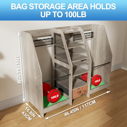 Golf Bag Storage Organizer Holds 2 Golf Bags for Garage - Wooden Rack - color: Grey