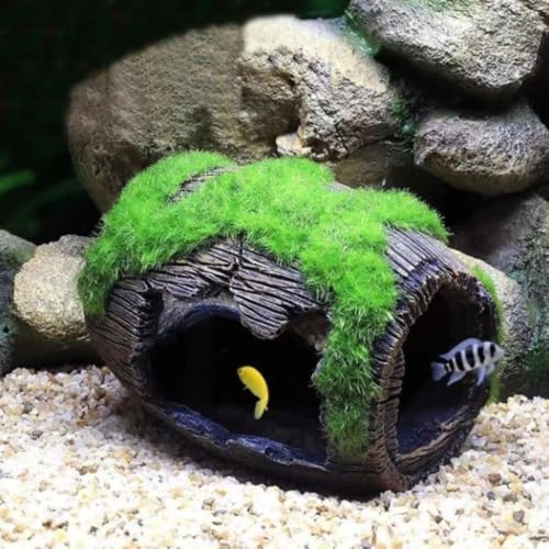 Decorations Tank Resin Landscaping 8.5x6.5x7CM Fish Tank Accessories Moss Fish Hiding Cave Broken Barrel