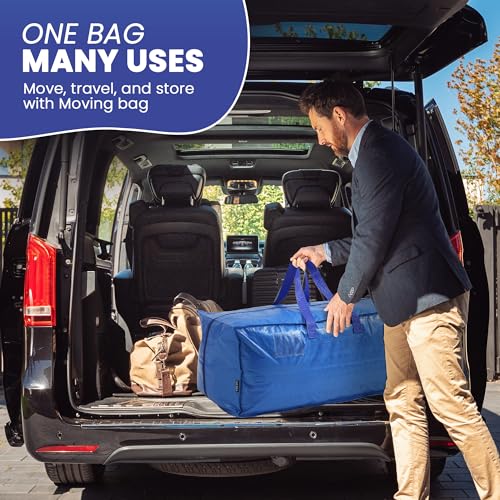 Extra Large Moving Bags - 8-Pack Heavy Duty Storage Duffel - Sturdy Backpack Straps Handles, Zippers - Reusable Moving Storage Bags for Clothes - Folding Collapsible Storage Tote Bag Set – Blue