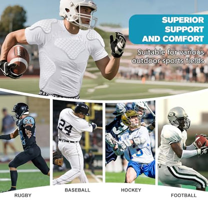 New Football Rib Chest Protector Shirt Padded Compression Shirts 6 Pads Adult Sizes Dark Black - color: White, size: Medium