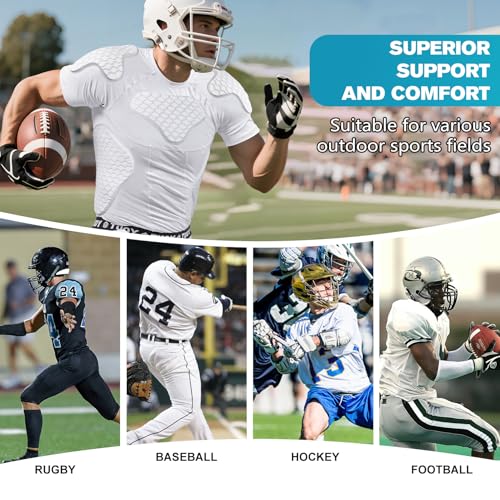 New Football Rib Chest Protector Shirt Padded Compression Shirts 6 Pads Adult Sizes Dark Black - color: White, size: X-Large