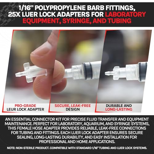 Female Luer Lock Adapter to 1/16" Hose Barb, PP Polypropylene Female Luer Lock Connector to 1/16 Tube Fitting, Barb Connector for Tubing, Syringe Adapter for Laboratory Equipment 25 Pieces - style: Female 25x