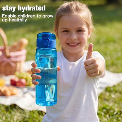 GOPPUS 20oz Kids Water Bottle with Time Marker & Handle, Tritan BPA-Free, Reusable Leakproof Anti-Dust Everyday,Clear Kids Water Bottles For School,Car Travel, Gifts Boys Girls(Blue) - color: A-Blue