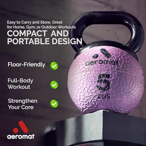 Aeromat Elite Mini Kettlebells – Weighted Exercise Medicine Ball with Anti-Slip Grip & Wide Handle, Strength Training Kettlebell for Squats, Workouts, & Home Gym Use - style: 7 LB - Light Blue