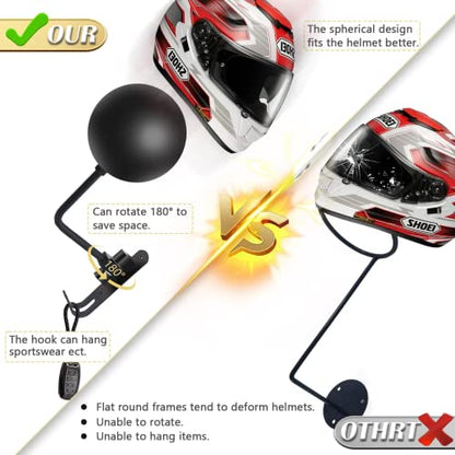 Kikerike Motorcycle Helmet Rack Wall Mount with 180 Degree Rotation and 2 Hooks - Metal Helmet Holder Display Stand, Black, 6 Pcs - color: Black(6PCS)