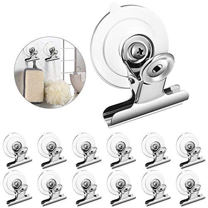 12 Packs Suction Cup Clip Plastic Round Suction Cup Clamp Holder Strong Window Glass Suction Cup Clip for Hanging Kitchen Bathroom Office Accessories… - color: Silver