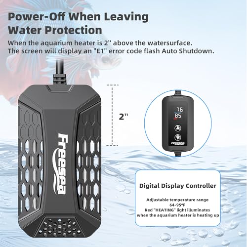 Aquarium Fish Tank Heater: 50W Small Submersible Aquarium Heaters with Adjustable Digital LED Controller Leaving Water Automatic Stop Heating for 5-10 Gallon Betta Turtle Freshwater Saltwater - size: 50W(5-15gallon)