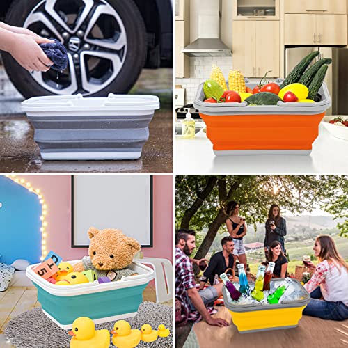 Collapsible Sink with Handle Towel, 2.37 Gal / 9L Foldable Wash Basin for Washing Dishes, Camping, Hiking and Home - color: 2pcs-orange