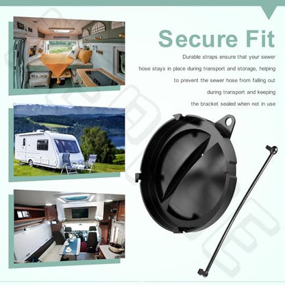A040338BK Cap/Strap for Hose Carriers Compatible with Va-lterra, RV Sewer Hose Storage Cap for Camper Sewer Hose Carrier