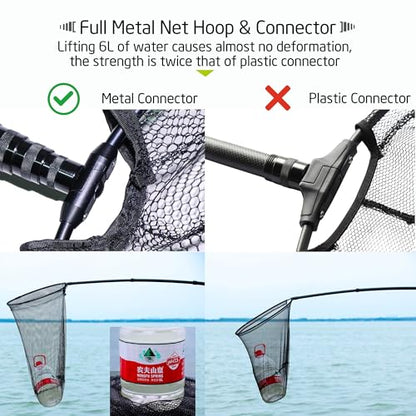 Maykay Carbon Telescopic Fishing Net with Long Handle up-to14ft – Lightweight Rubber Landing Net for High Docks, Piers, Boats, Coastal & Jetty, Collapsible with Carrying Bag